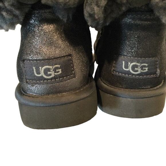 UGG Womens Arielle Mini Bailey Fur Bow Boots Black Metallic Y2K Suede US 5 EU 36 - Picture 8 of 11
